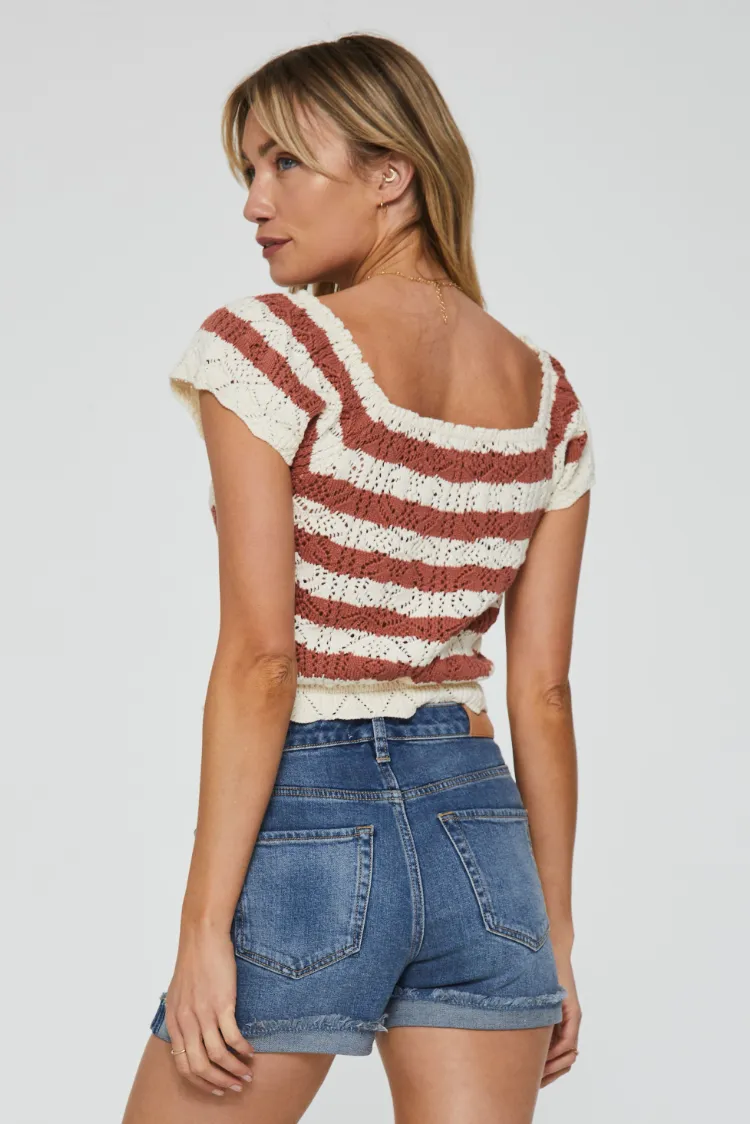 AL Striped Crochet Top-Crm/Adb