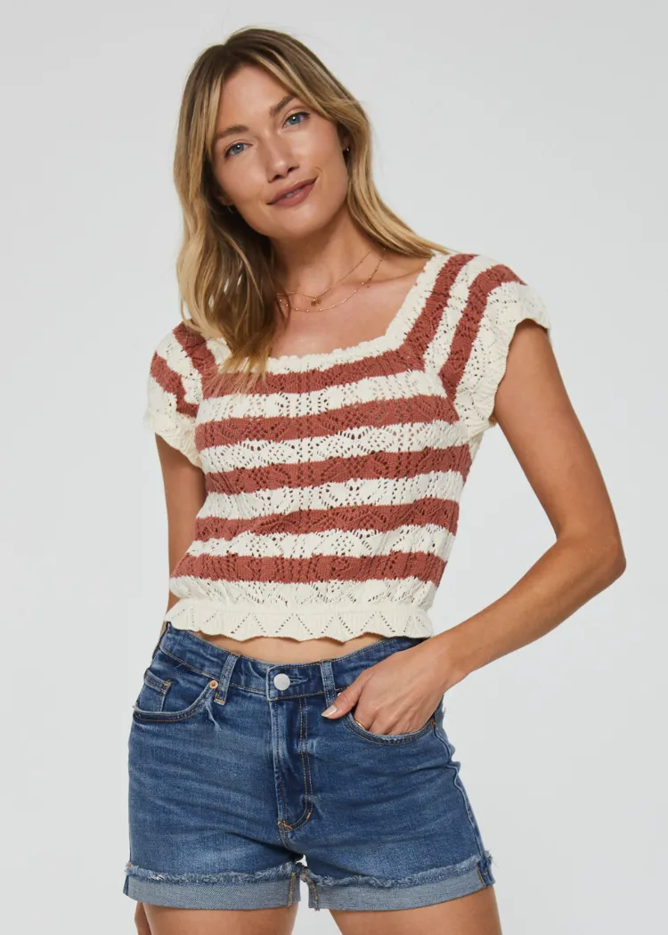 AL Striped Crochet Top-Crm/Adb