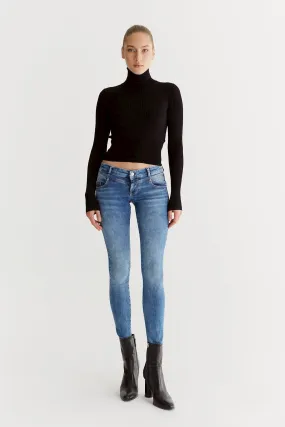 Allissa - Low Waist Skinny Cropped Jeans - Medium Blue