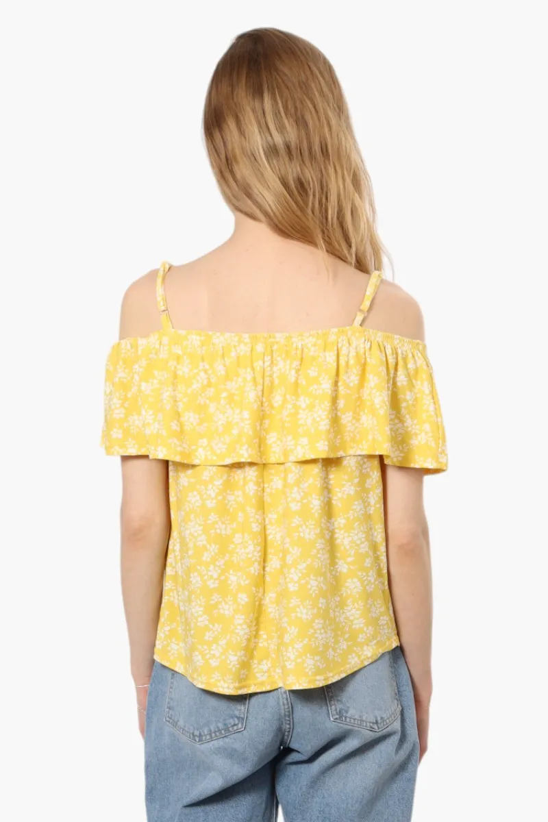 Beechers Brook Floral Pattern Flounce Tank Top - Yellow