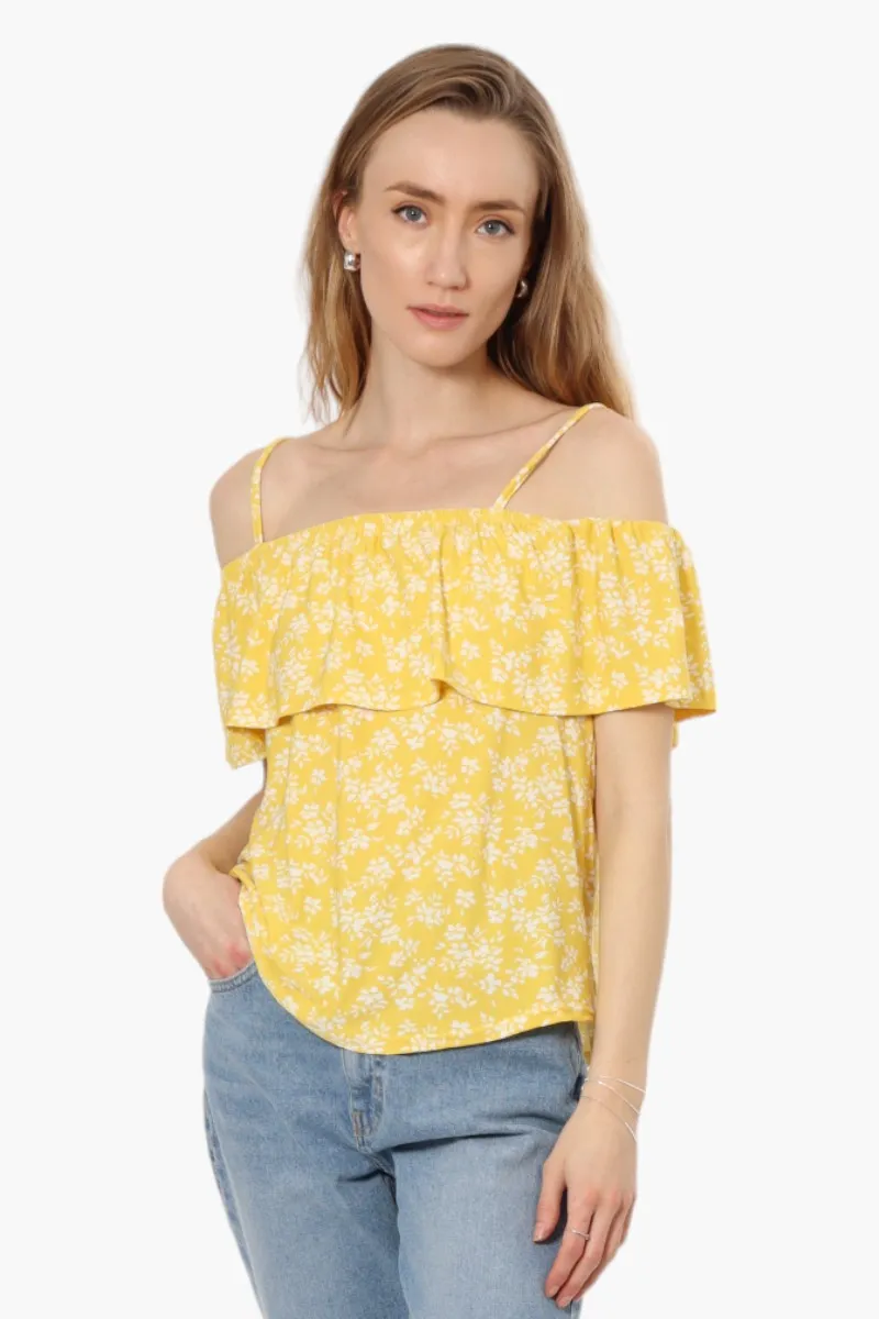 Beechers Brook Floral Pattern Flounce Tank Top - Yellow