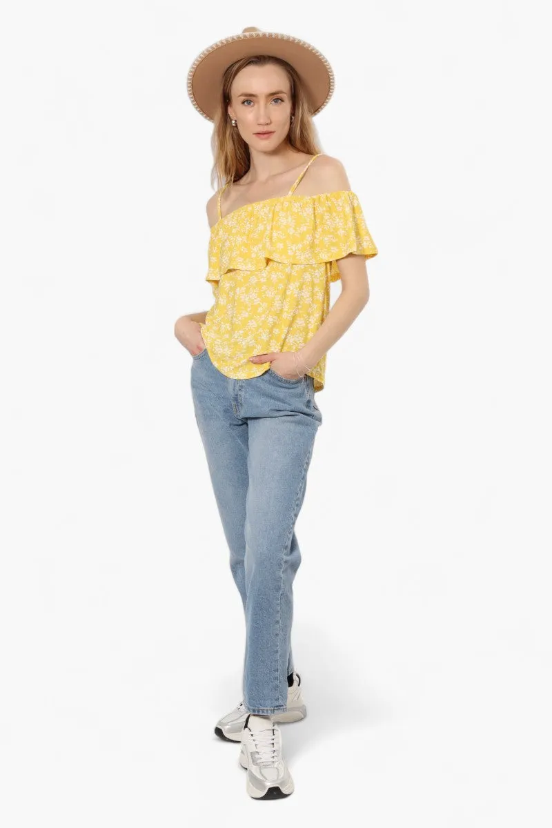 Beechers Brook Floral Pattern Flounce Tank Top - Yellow