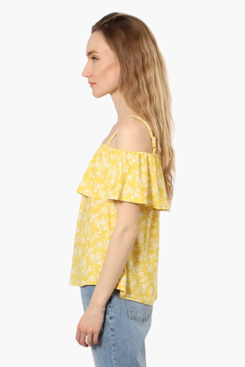 Beechers Brook Floral Pattern Flounce Tank Top - Yellow