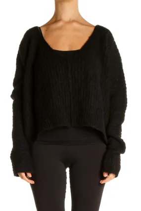 Black Cropped Knit Sweater