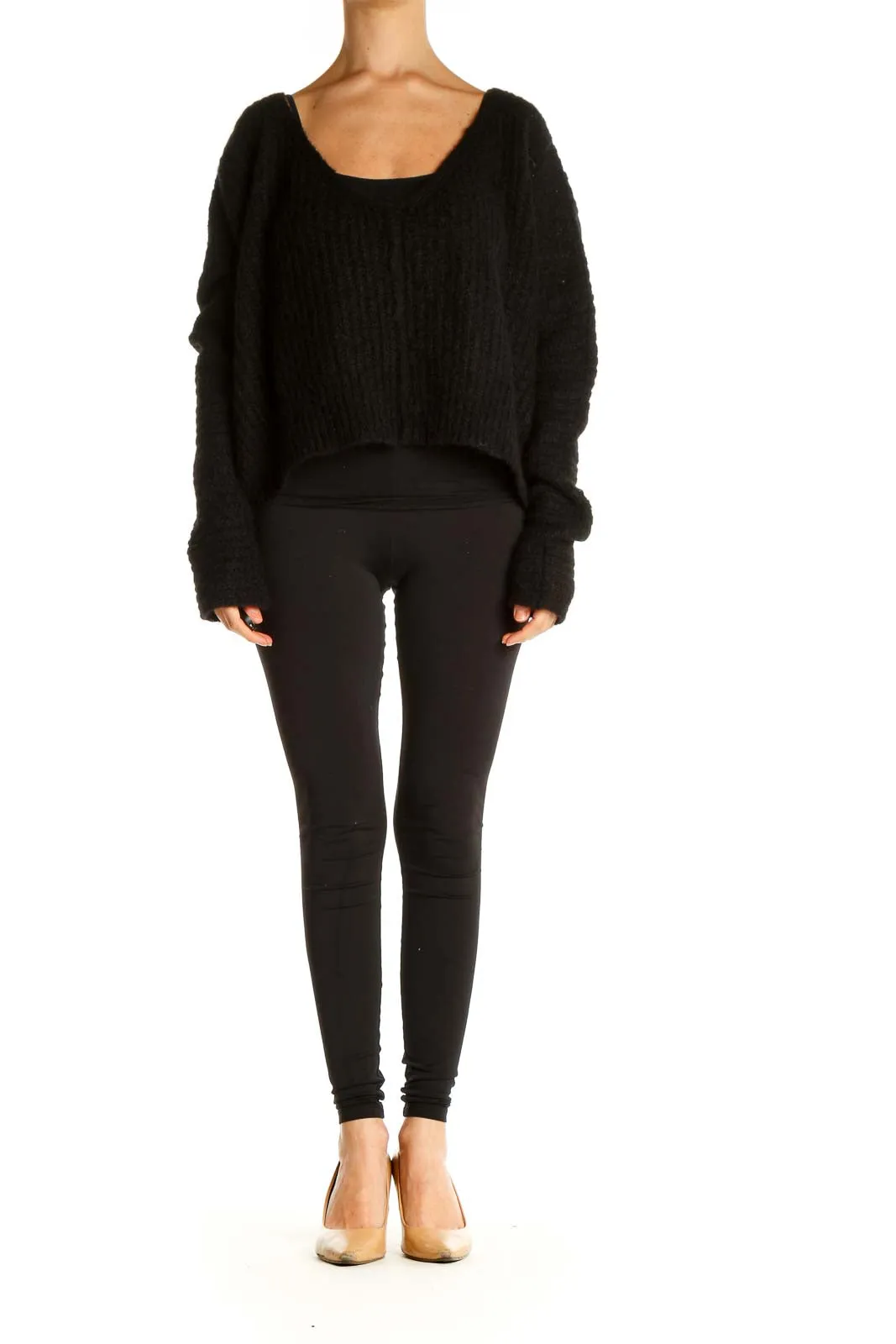 Black Cropped Knit Sweater