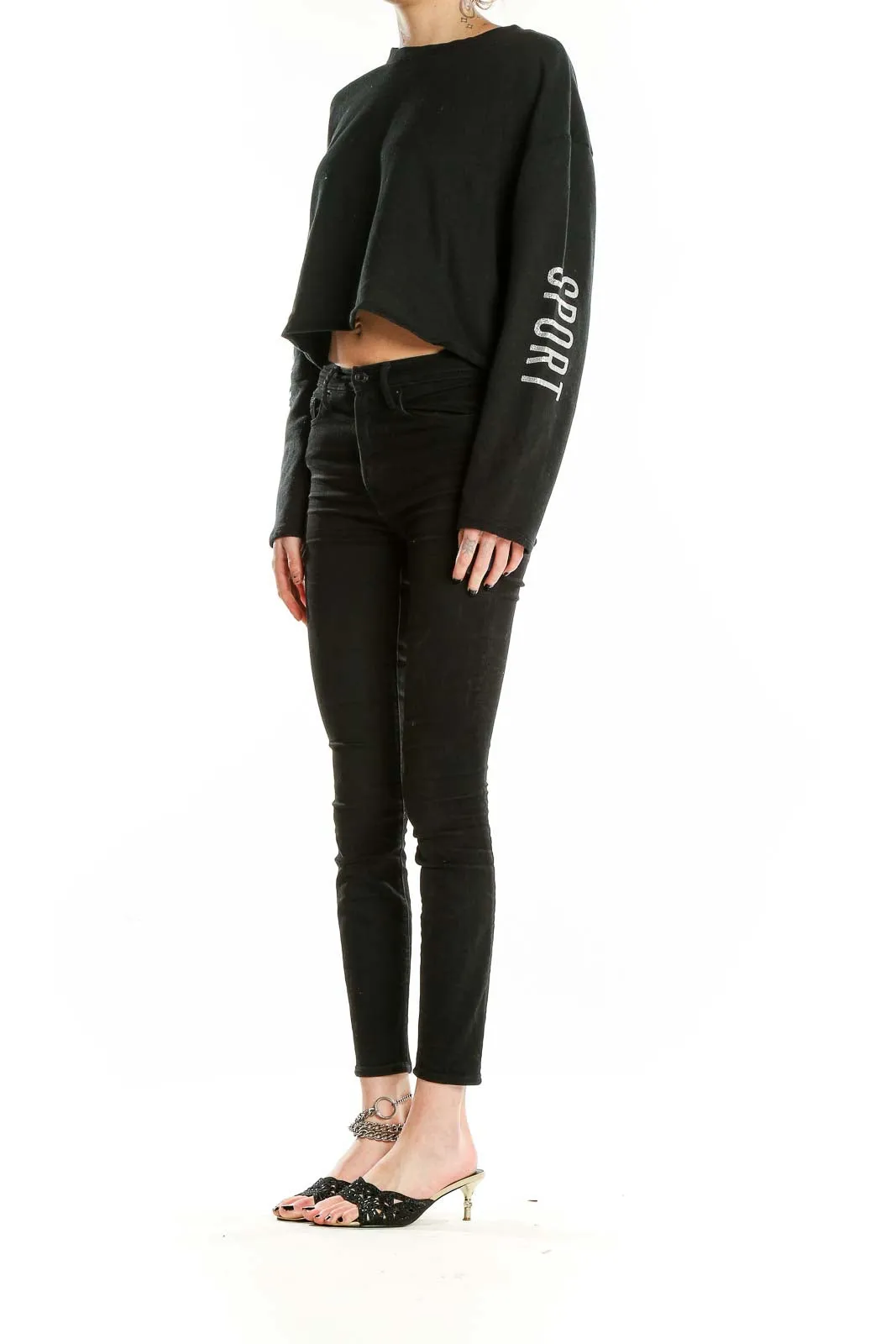 Black Cropped Long Sleeve Top