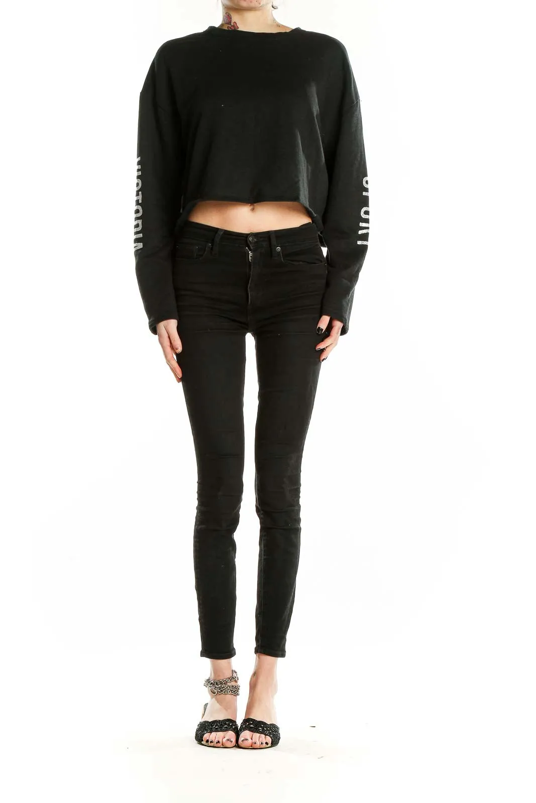 Black Cropped Long Sleeve Top