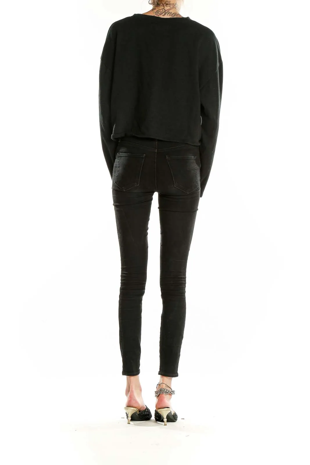 Black Cropped Long Sleeve Top