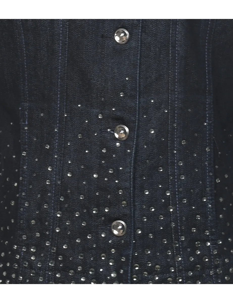 Black Embellished Denim Jacket - M