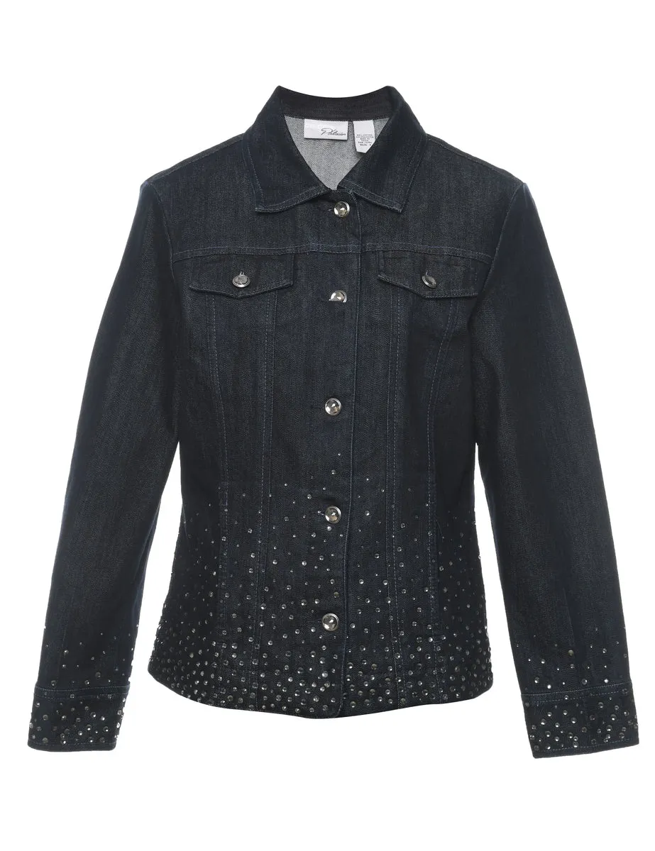 Black Embellished Denim Jacket - M