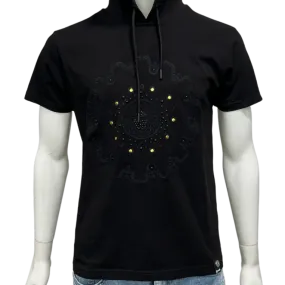 Black Short Sleeves Men's Graphic Hoodies With Metal Printed