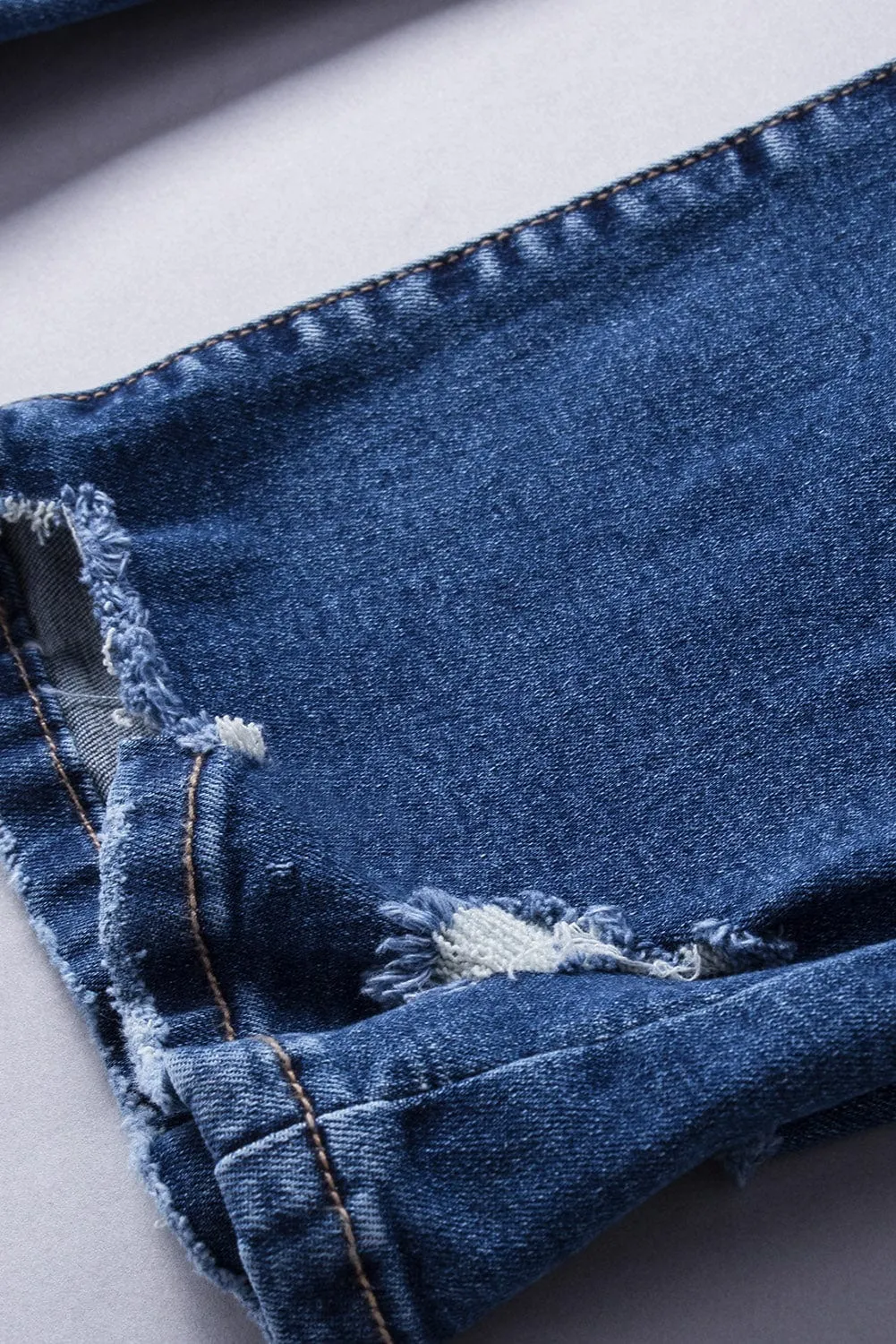 Blue Denim Flared Distressed Jeans