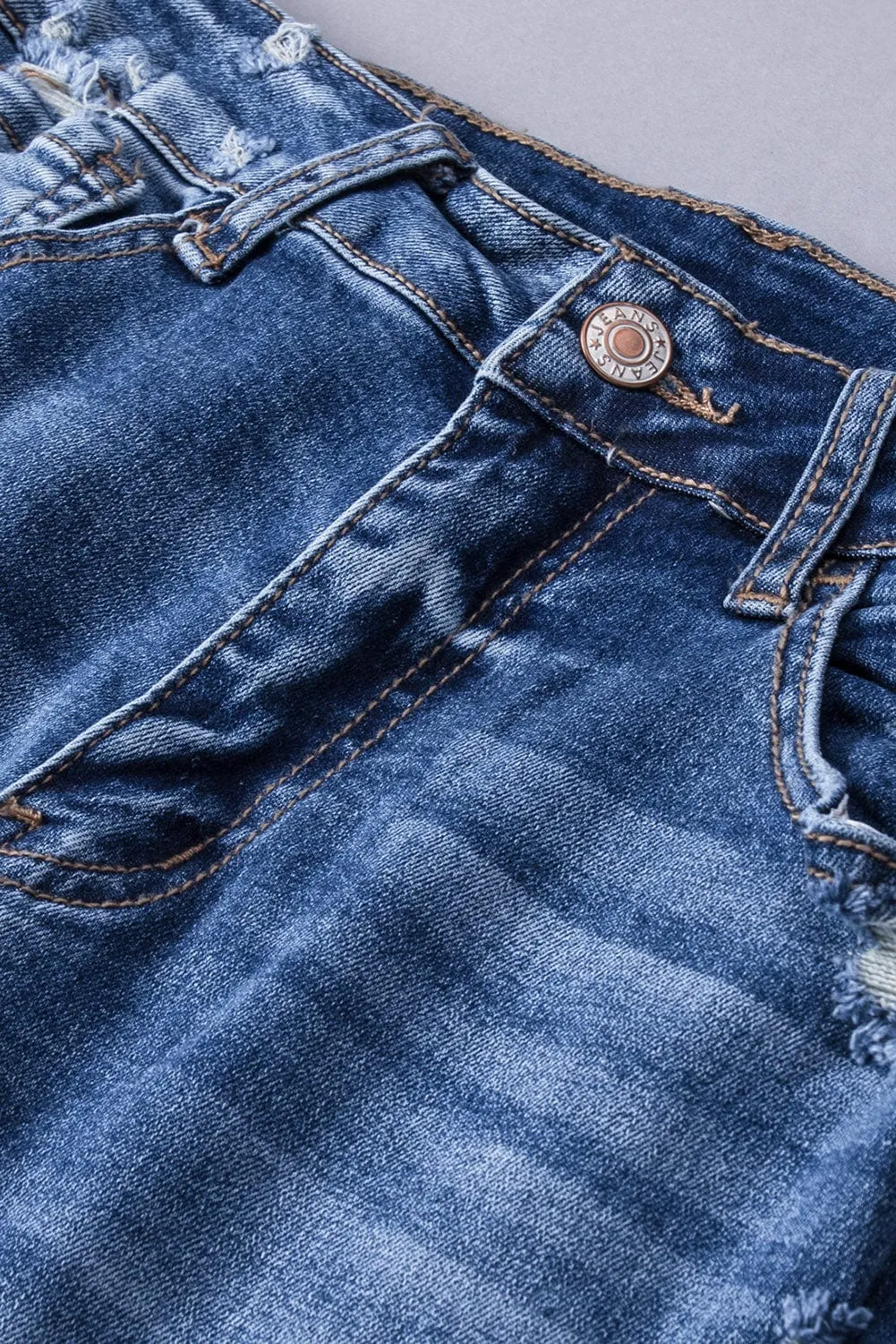 Blue Denim Flared Distressed Jeans