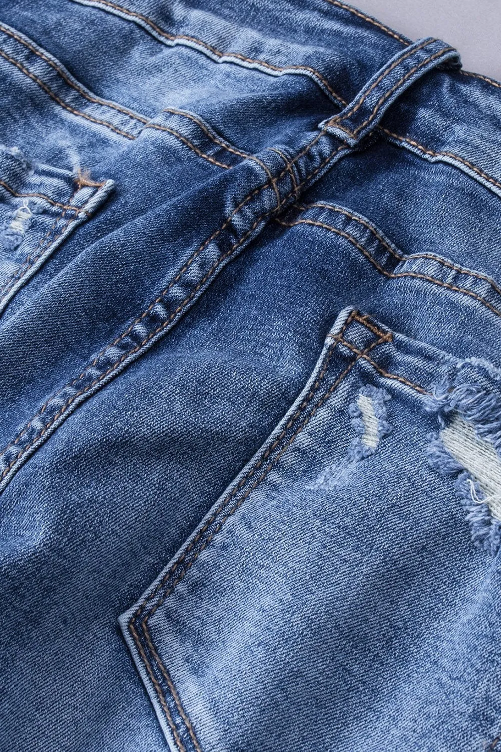 Blue Denim Flared Distressed Jeans