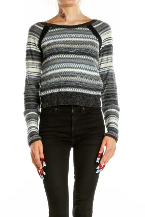 Blue Striped Cropped Knit Sweater