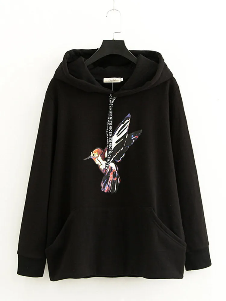 Casual Bird Printed Long Sleeve Hoodies