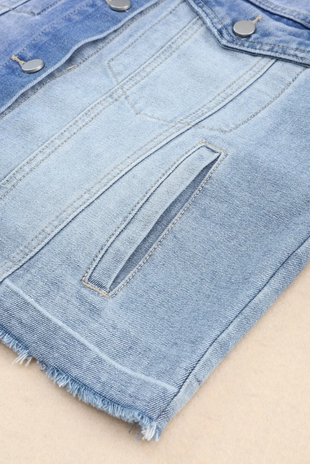 Color Block Denim Patchwork Frayed Hem Jacket