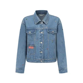 Colored Crystal Denim Jacket in Blue