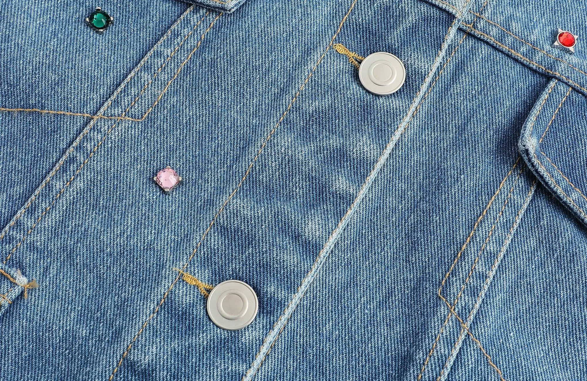 Colored Crystal Denim Jacket in Blue