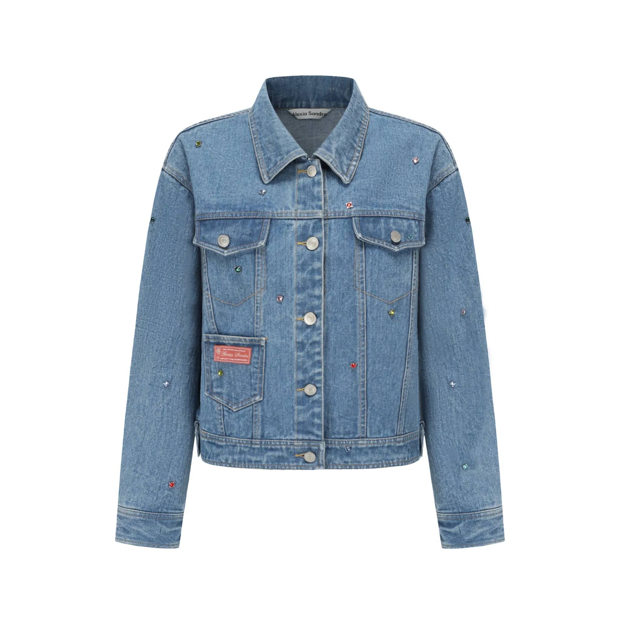 Colored Crystal Denim Jacket in Blue