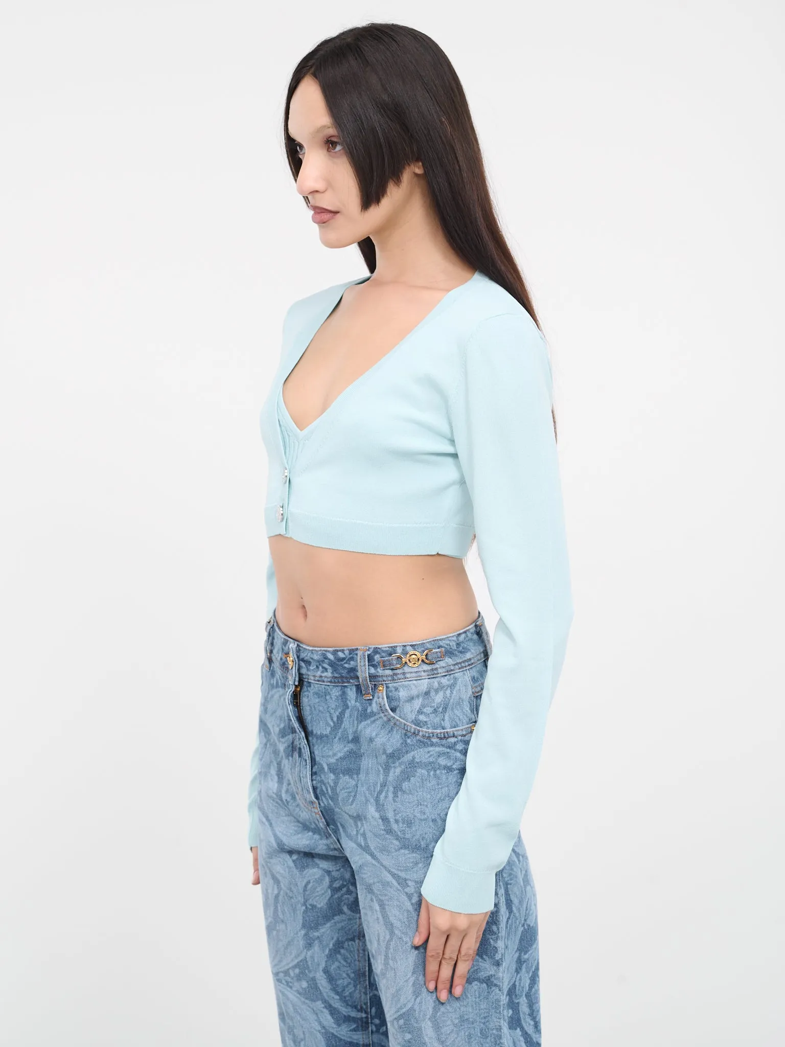 Cropped Cardigan (A0907-3703-0332-AQUA-BLUE)