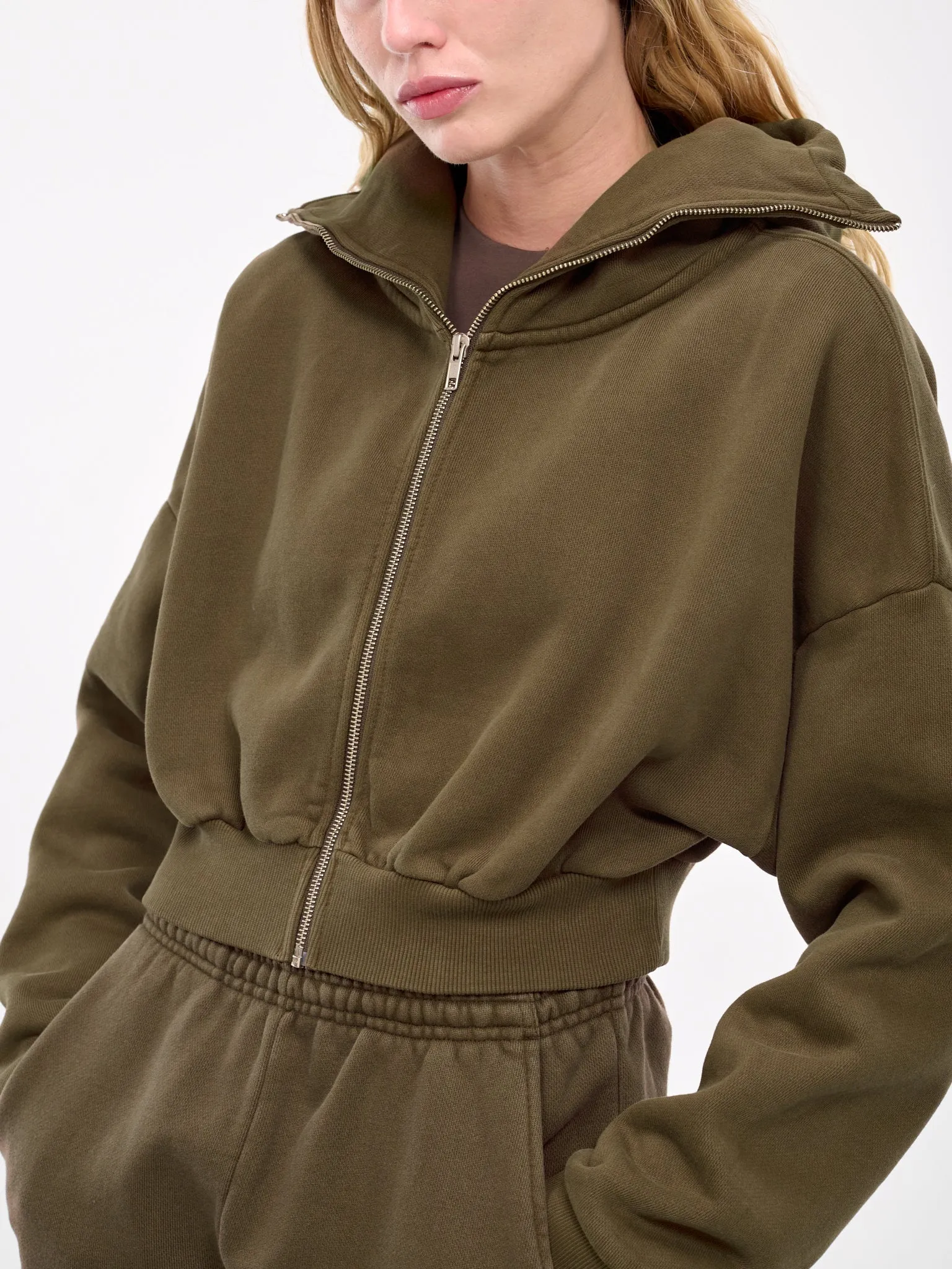 Cropped Zip-Up Hoodie (ES2156BT-BRUNETTE)