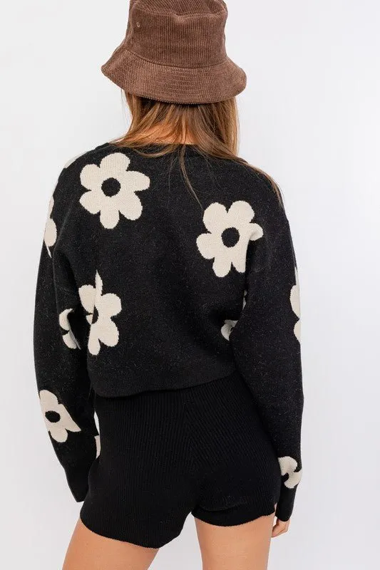 Daisy Print Cropped Sweater