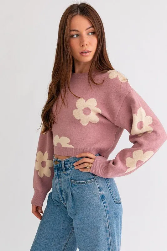 Daisy Print Cropped Sweater