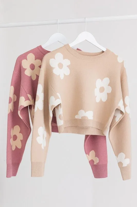 Daisy Print Cropped Sweater