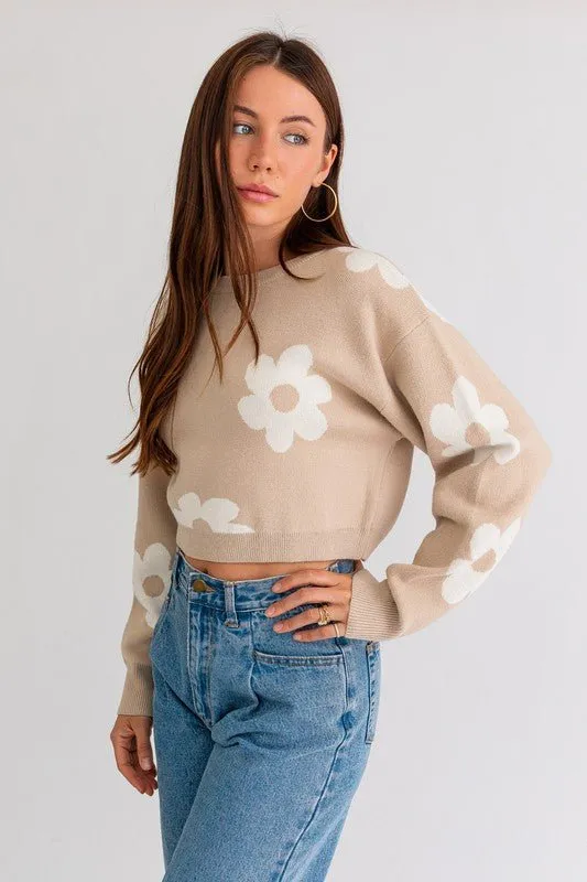 Daisy Print Cropped Sweater