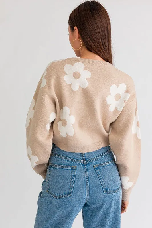 Daisy Print Cropped Sweater