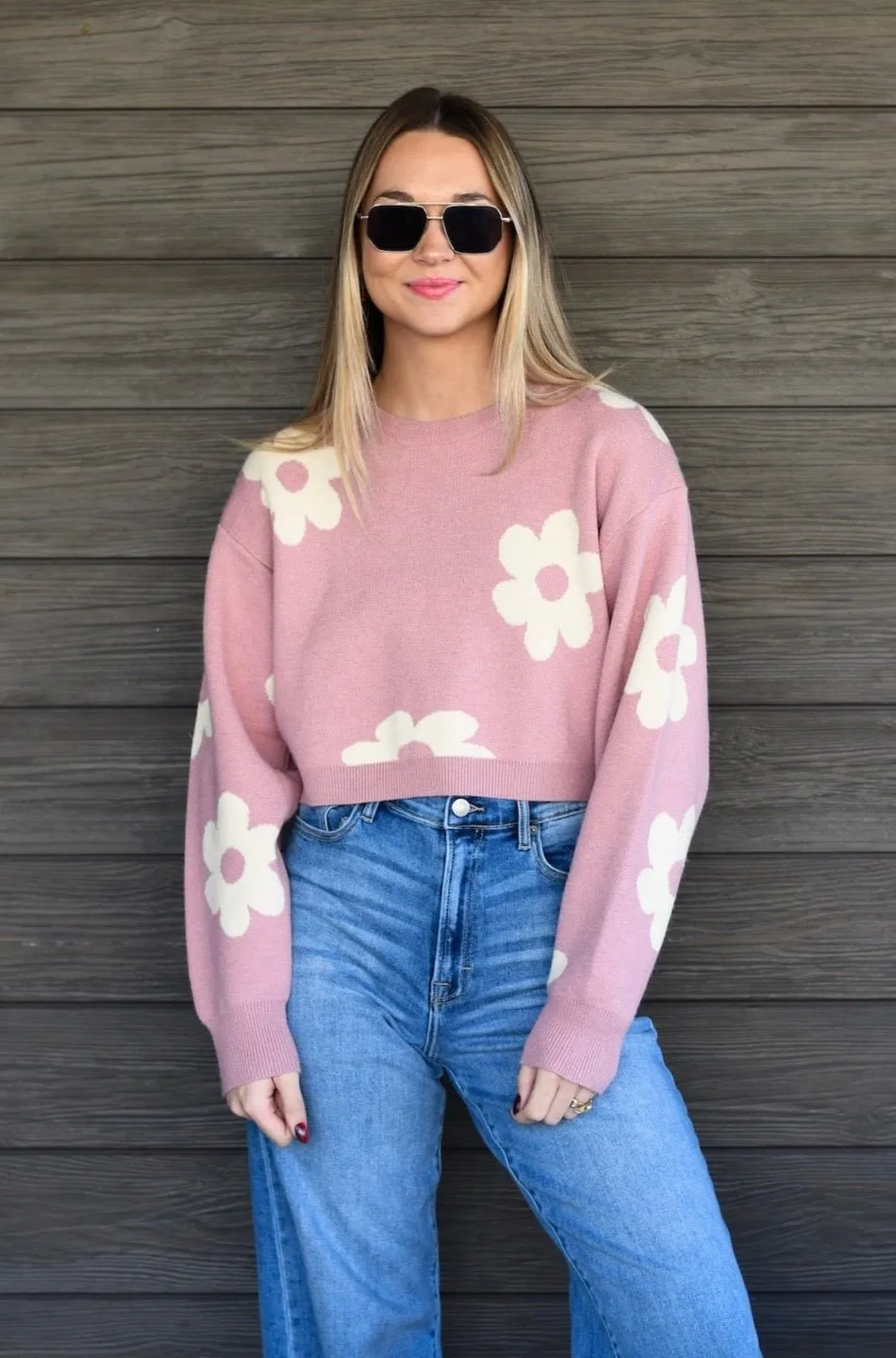 Daisy Print Cropped Sweater