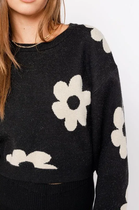 Daisy Print Cropped Sweater