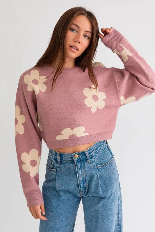 Daisy Print Cropped Sweater