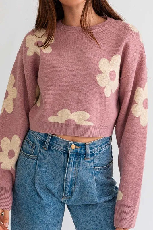 Daisy Print Cropped Sweater