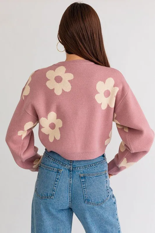 Daisy Print Cropped Sweater