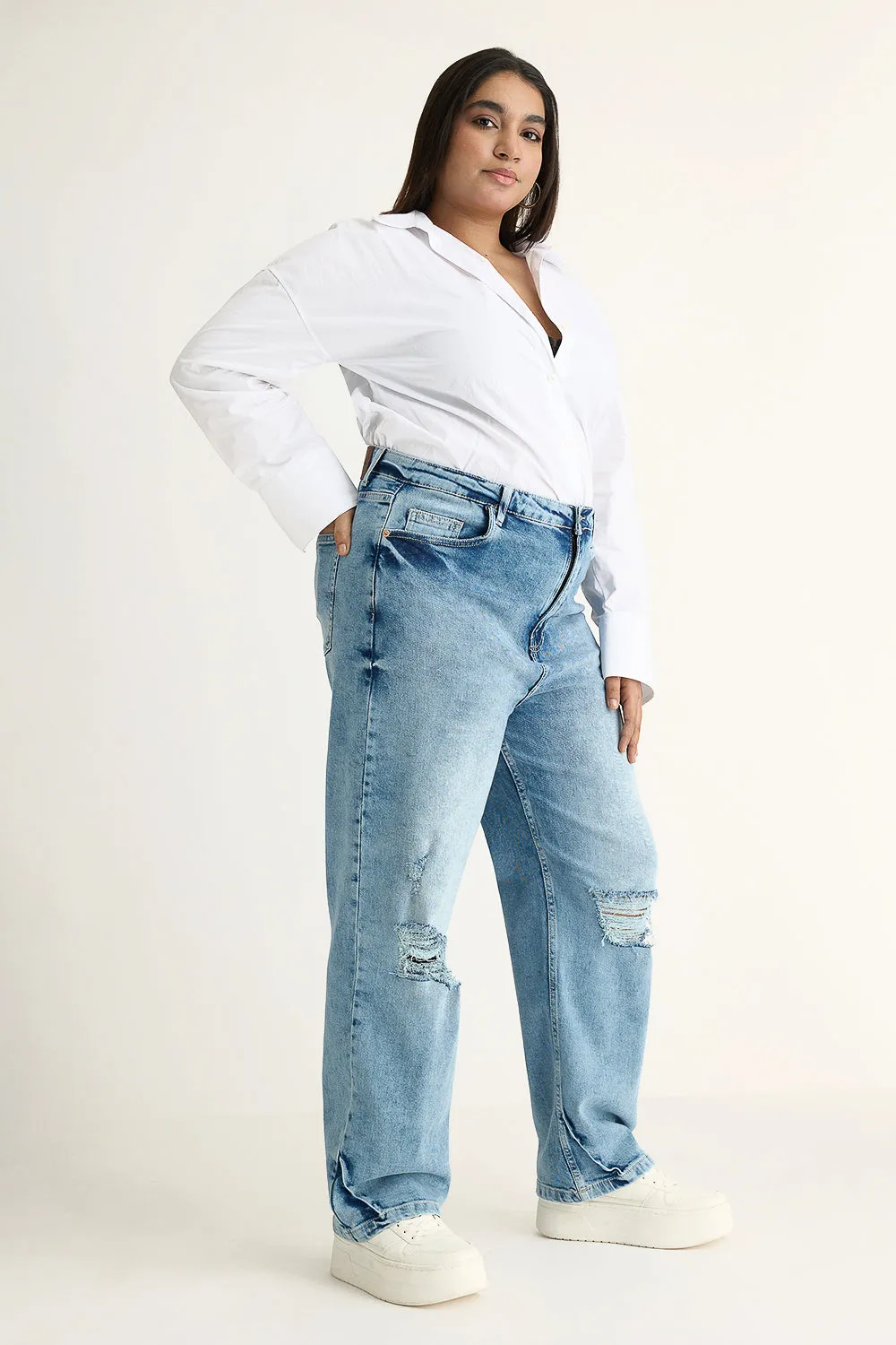 Delicate Dusk Distressed Curve Straight Jeans