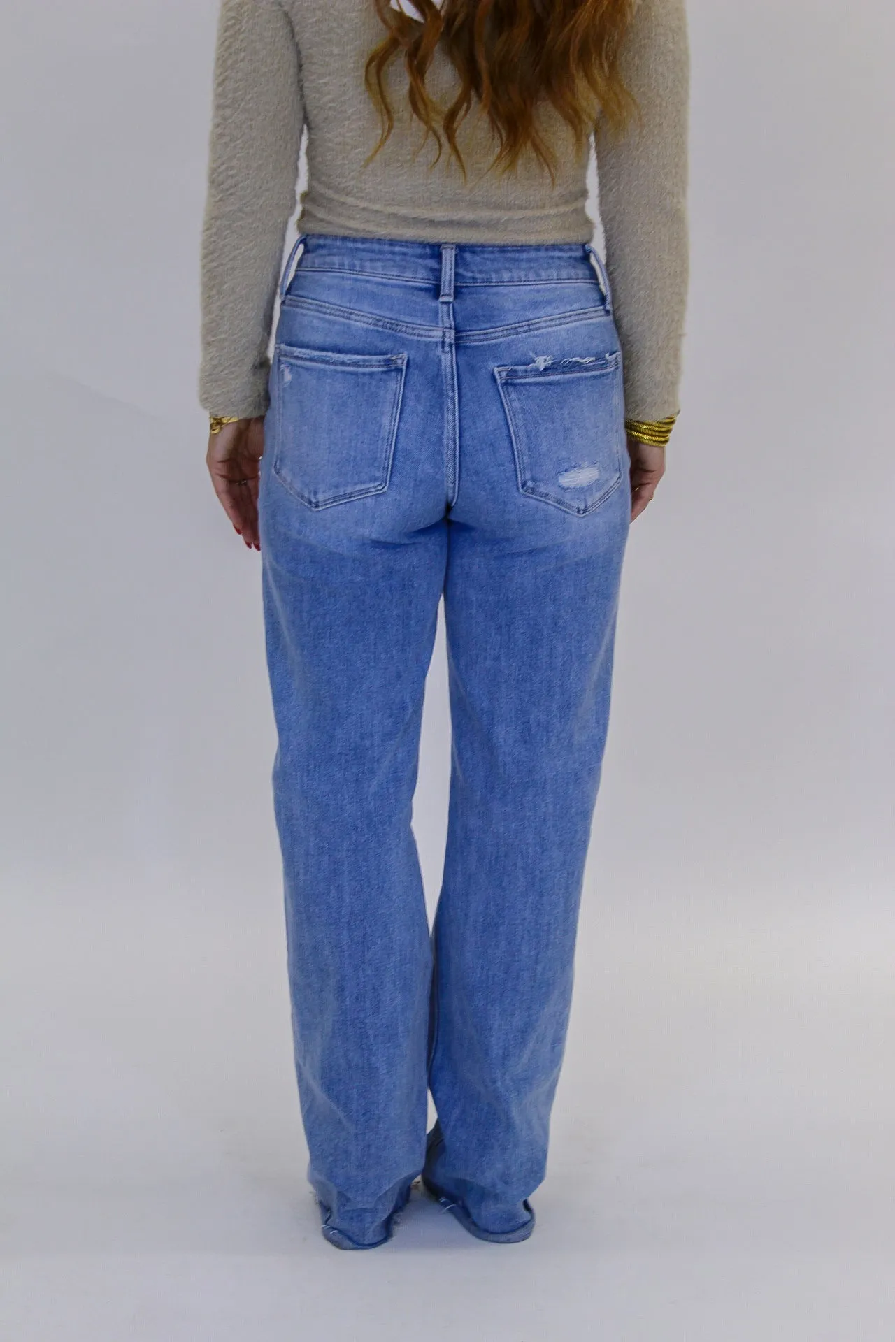 Dexterity High Rise Distressed Slim Wide Leg Jeans