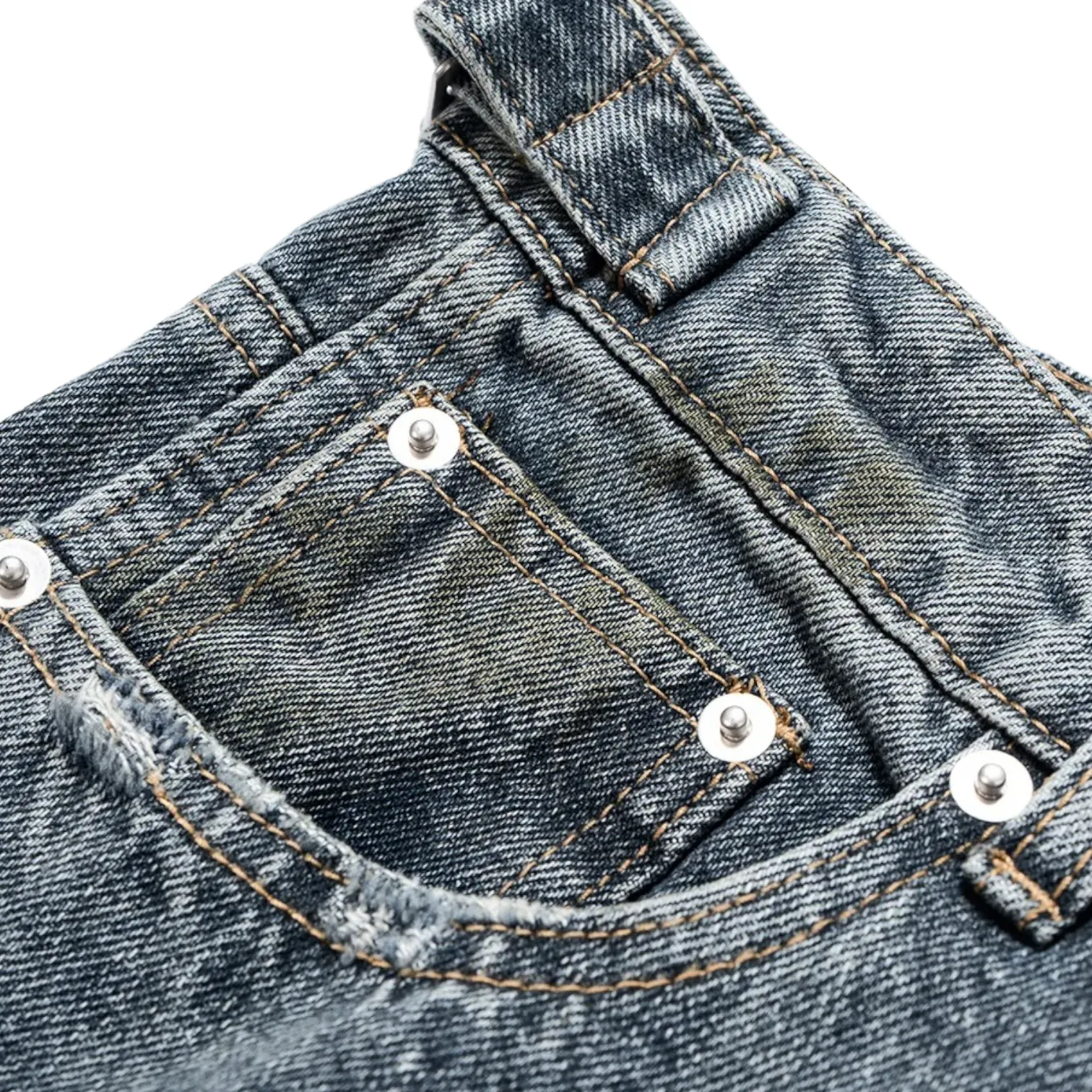 Distressed bootleg carpenter's jean