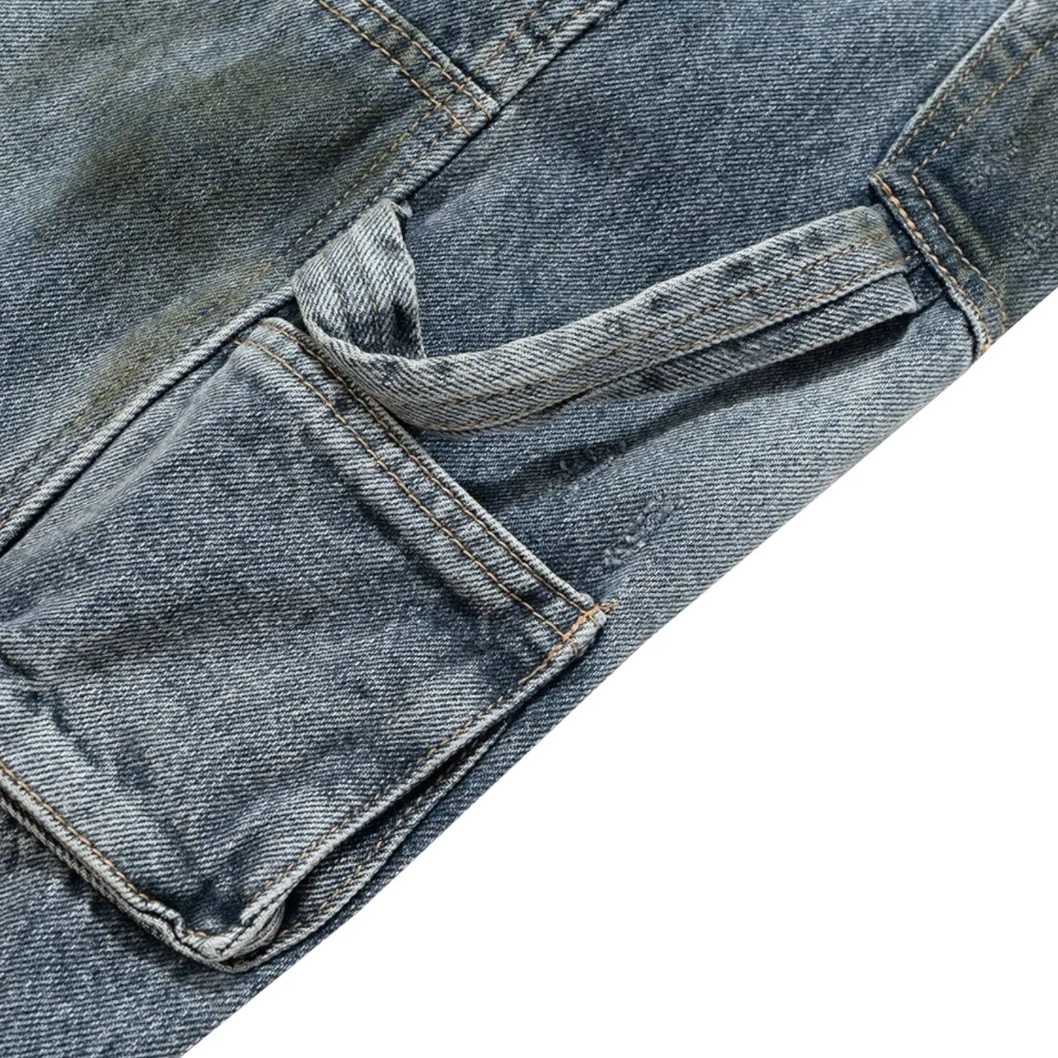 Distressed bootleg carpenter's jean