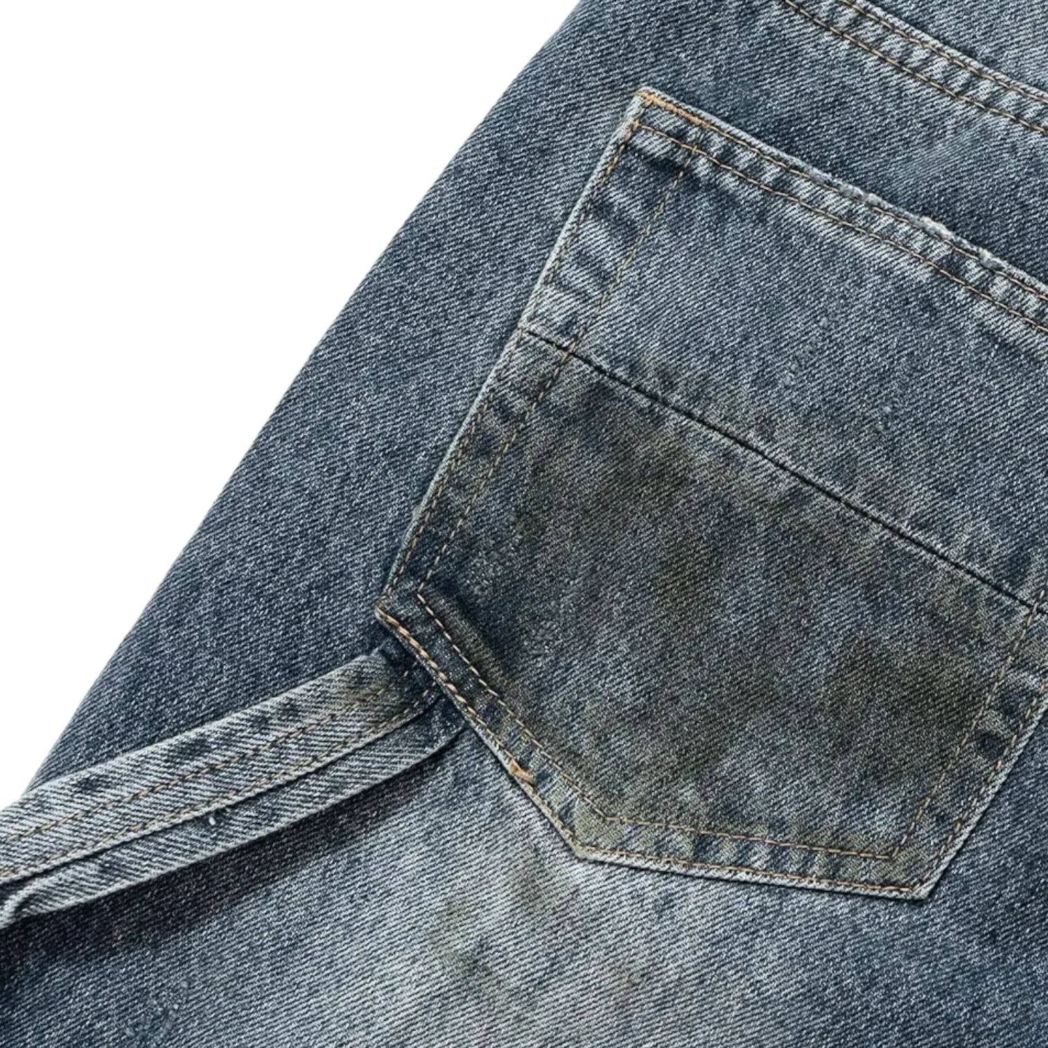 Distressed bootleg carpenter's jean