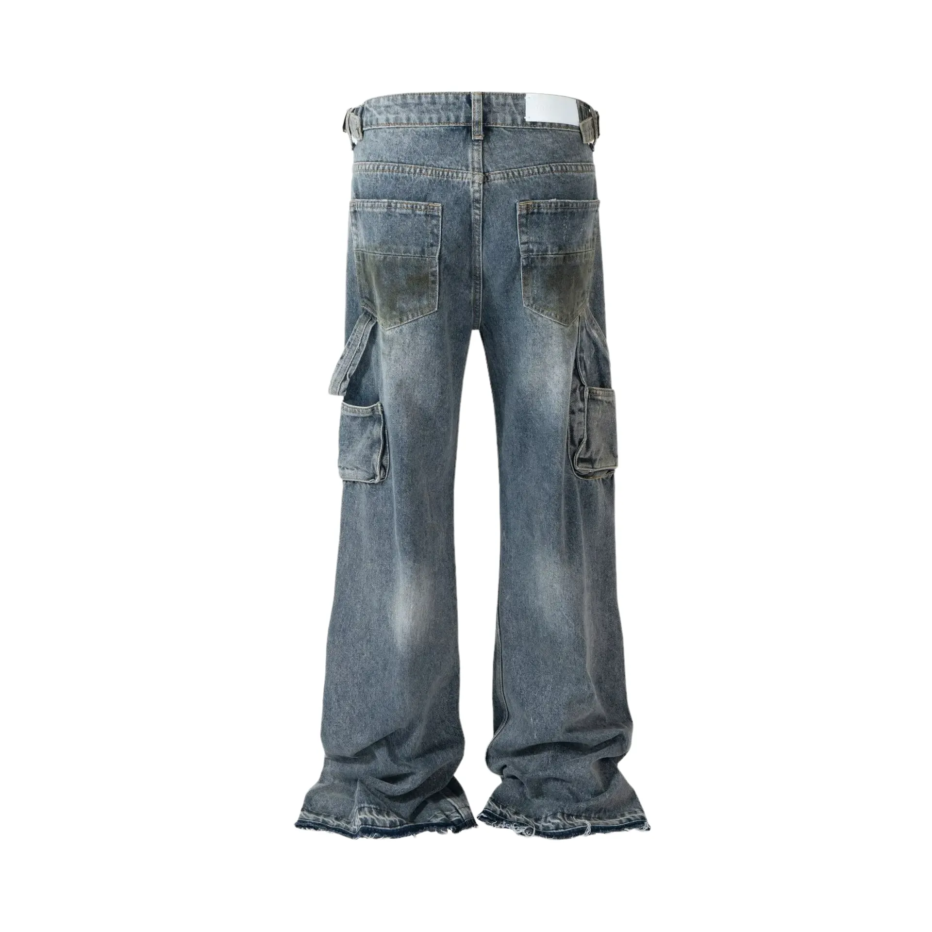 Distressed bootleg carpenter's jean