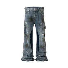 Distressed bootleg carpenter's jean