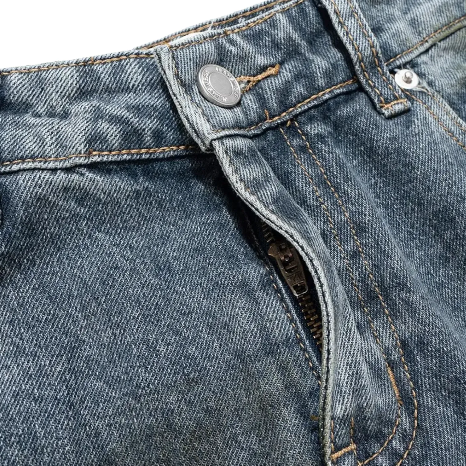 Distressed bootleg carpenter's jean