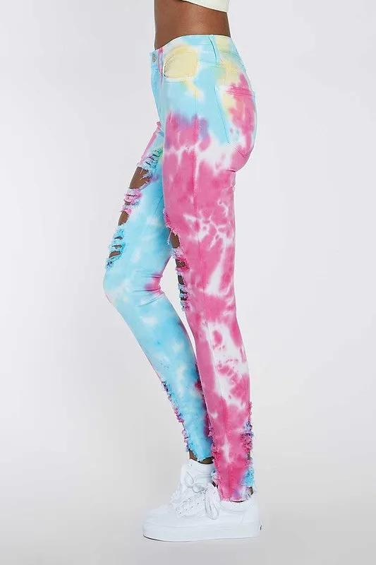 Distressed Multi Tie Die Jeans