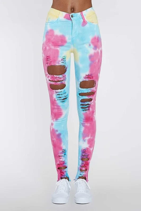 Distressed Multi Tie Die Jeans