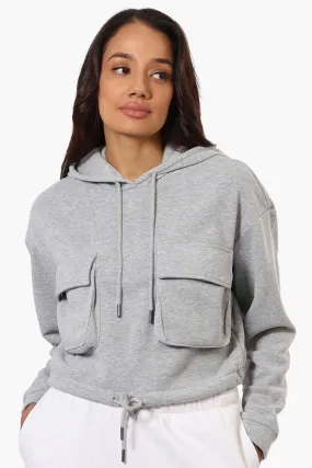 Fahrenheit Cropped Front Flap Pocket Hoodie - Grey