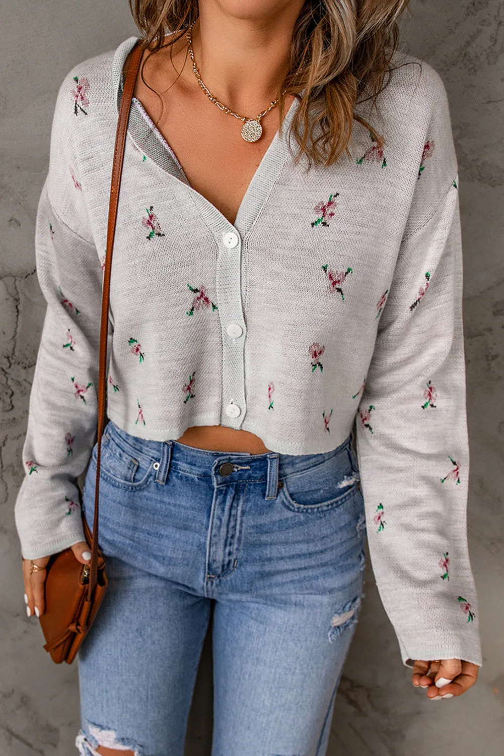 Floral Button Down Cropped Cardigan