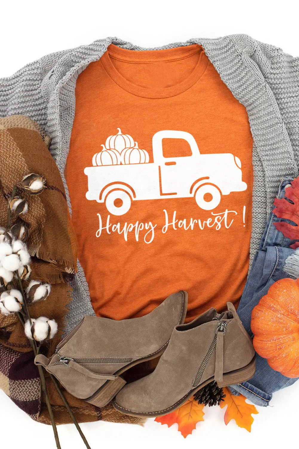 Happy Harvest Pumpkin Truck Print Graphic T Shirt