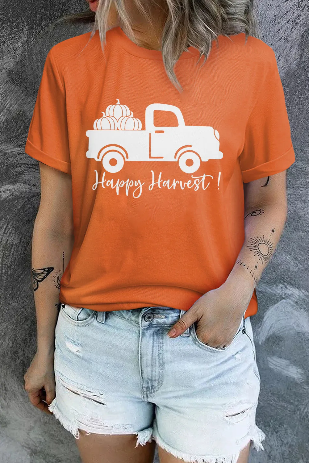 Happy Harvest Pumpkin Truck Print Graphic T Shirt